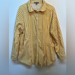 Yellow Striped Jessica London 22W Wrinkle-Free Stretch Poplin Shirt